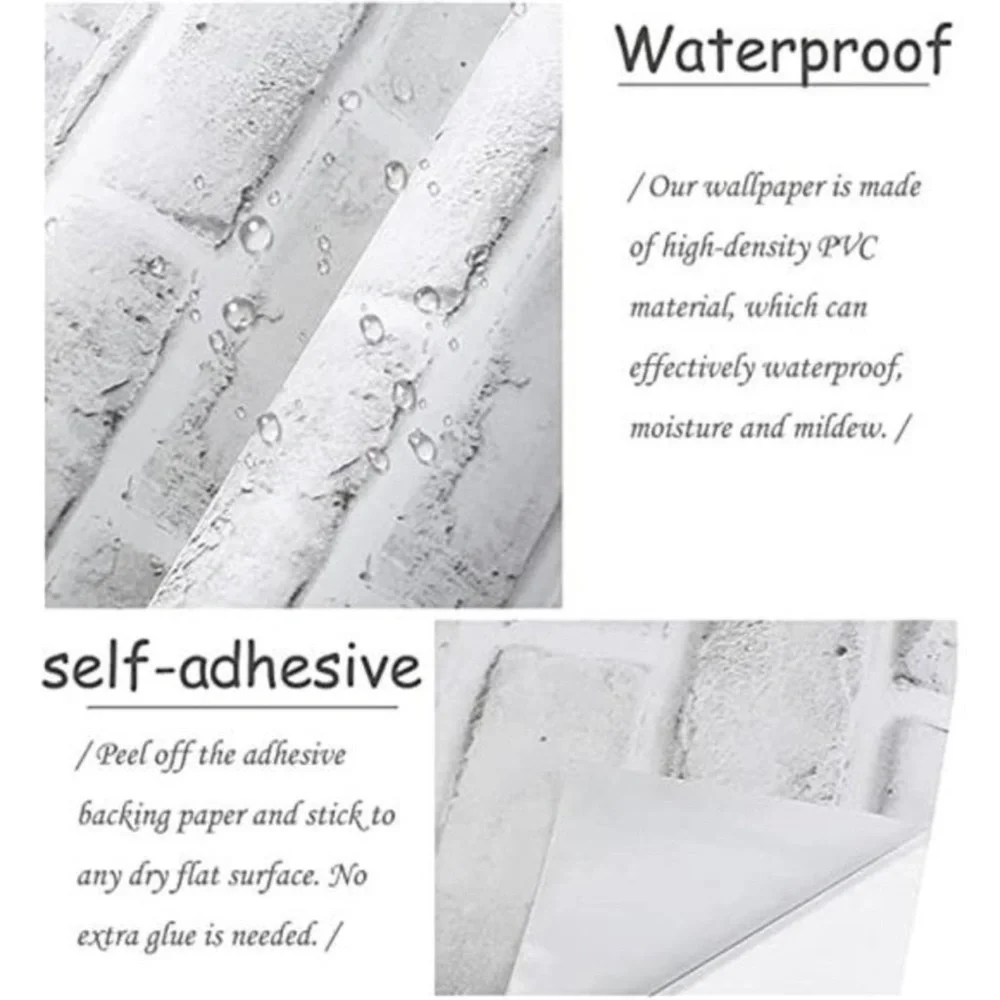 Home White Gray Peel and Stick Wallpaper Brick Contact Paper 120” ×18” Faux 3D B